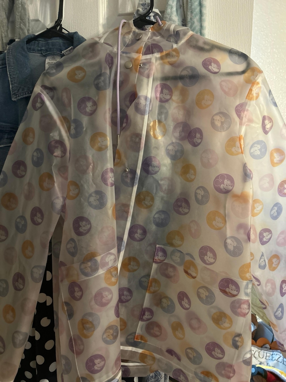 Disney Transparent Rain Cape with Pastel Purple, Yellow and Gray Dot Print